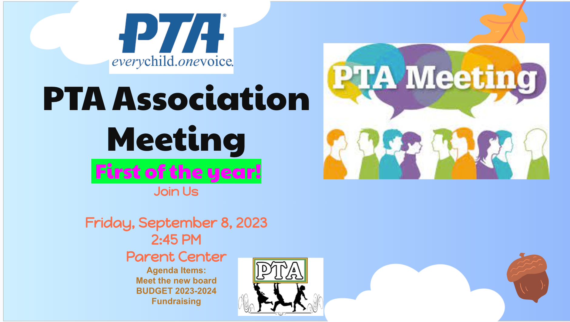 PTA Meeting 9/8, 2:45pm